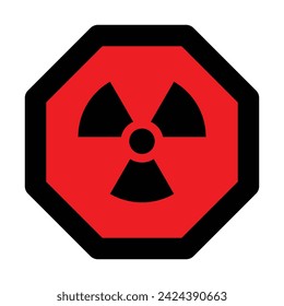 Radioaktive rote schwarze Achteck-Ikone Nuklear-Zeichen-Design isolierte Warnung Gefahr-Symbol Warnung Gefahr Gefahr Verkehrsvektor-flaches Design für Website Mobile isolierte weiße Hintergrund