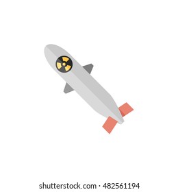 Radioactive rocket icon in flat color style. Missile torpedo warfare weapon bomb
