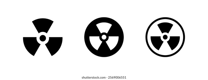 Radioactive sign icons. Linear and silhouette style. Vector icons.