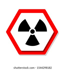 Radioactive sign. Red Hexagonal signboard. Flat style illustration. Isolated on white background. 