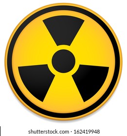 Radioactive sign, symbol in circle. Stylized, with transparent drop-shadow.