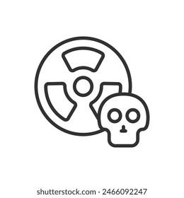 Radioactive skull, in line design. Radioactive, Skull, Hazard, Toxic, Warning, Danger, Poison, Contamination on white background vector. Radioactive skull editable stroke icon.