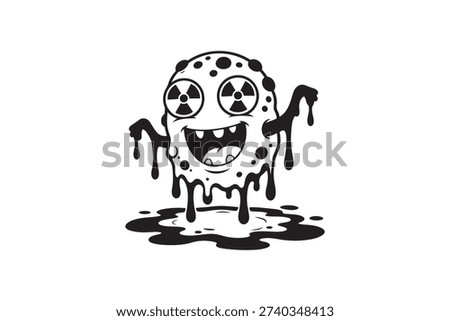 Radioactive Slime Monster Silhouette Design - Dripping Nuclear Monster Black and White Artwork