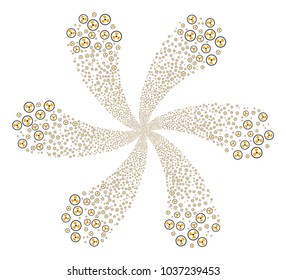 Radioactive spiral motion. Object cyclone composed from random radioactive symbols. Vector illustration style is flat iconic symbols.