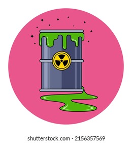 Radioactive Substance Spilled On The Floor From A Fallen Barrel. Flat Illustration