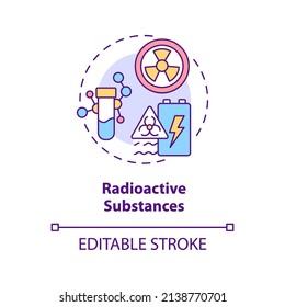 Radioactive Substances Concept Icon. Water Contamination Cause Abstract Idea Thin Line Illustration. Radioactive Fallout. Isolated Outline Drawing. Editable Stroke. Arial, Myriad Pro-Bold Fonts Used