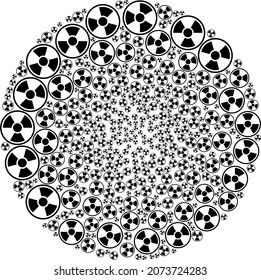 Composición redonda del ciclo de iconos de símbolo radiactivo. Los símbolos de símbolo radiactivo se forman en la ilustración de vector twirl globula.