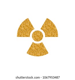 Radioactive symbol icon in gold glitter texture. Sparkle luxury style vector illustration.