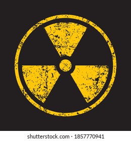 Radioactive symbol icon with grunge texture. Nuclear radiation warning sign. Atomic energy logo label. Vector illustration image.