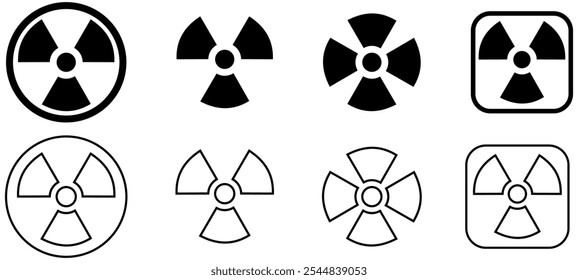 Radioactive symbol icon set. Nuclear radiation warning sign collection. Atomic energy logo label. Vector illustration image. Isolated on white background