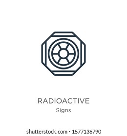 Radioactive symbol icon. Thin linear radioactive symbol outline icon isolated on white background from signs collection. Line vector sign, symbol for web and mobile