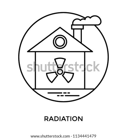 Radioactive symbol inside a factory building with smoke extraction, radioactive factory 