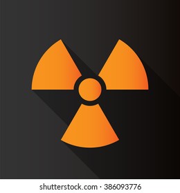 Radioactive symbol on black background with long shadow. Design element. Vector illustration,eps 10.