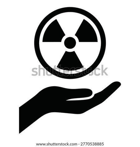 Radioactive symbol on a hand palm radiation protection concept icon