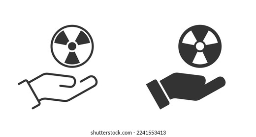 Radioactive symbol on a hand. Radiation icon. Vector illustration.