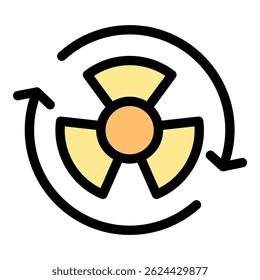 Rotierende radioaktive Symbole, die die Kernenergie und potenzielle Kontaminationsrisiken darstellen