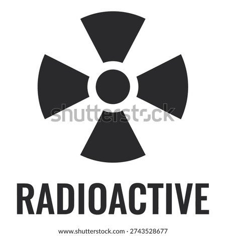 Radioactive symbol with warning sign and text on white background icon