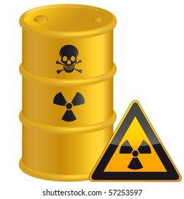 radioactive tank and warning sign - vector illustration