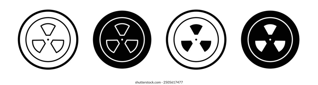 Radioactive vector icon set black filled and outlined style.