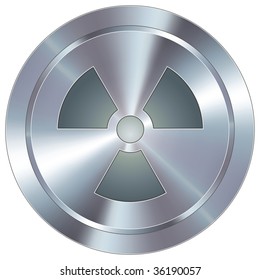Radioactive warning icon on round stainless steel modern industrial button