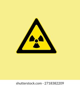 Radioactive warning sign icon with radiation symbol in yellow triangle. Flat vector illustration of nuclear hazard sign for safety warnings, industrial use, and danger notices.
