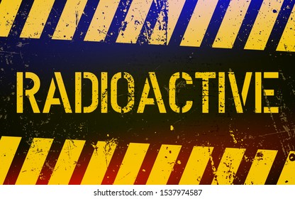 Radioactive warning sign. Nuclear power danger symbol with yellow and  hazard black stripes. Vector Illustratio. 