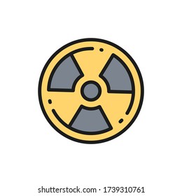 Radioactive warning sign, radiation, nuclear flat color line icon.