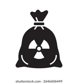 Ícone de glifo do saco de lixo radioativo para eliminação de lixo tóxico e gerenciamento de contaminação nuclear ilustração vetorial ícone de glifo sólido