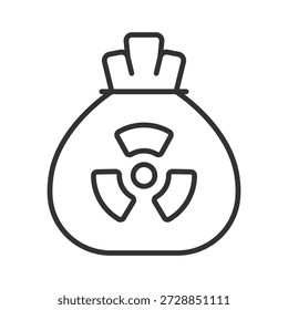 Ícone de saco de lixo radioativo no projeto da linha. resíduos nucleares, radiação, perigo no vetor de fundo branco. Ícone de risco de traçado editável