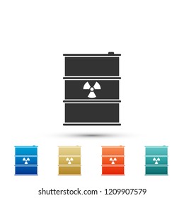 Radioactive waste in barrel icon isolated on white background. Toxic refuse keg. Radioactive garbage emissions, environmental pollution, danger of ecological disaster. Flat design. Vector Illustration