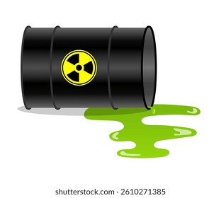Radioactive waste in barrel Industrial environmental pollution with toxic and chemical waste. Vector illustration