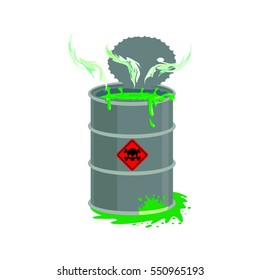 Radioactive waste barrel. Toxic refuse keg. Poisonous liquid cask. Chemical garbage emissions. environmental pollution. danger of ecological disaster