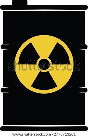 Radioactive Waste Barrel with Yellow Radiation Warning Sign
