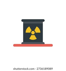 Radioactive waste barrel with yellow warning symbol on side isolated on white background