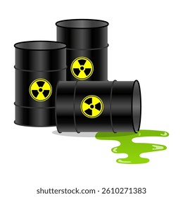 Radioactive waste in barrels Industrial environmental pollution with toxic and chemical waste. Vector illustration