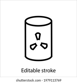 Radioactive waste container hazard outline icon. Customizable linear contour symbol. Editable stroke. Isolated vector stock illustration