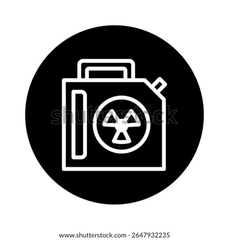 Radioactive waste container outline icon inside a black circle depicting environmental dangers associated with nuclear energy