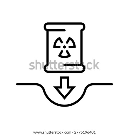 Radioactive waste icon. Environment and nuclear waste line symbol. Black and white.