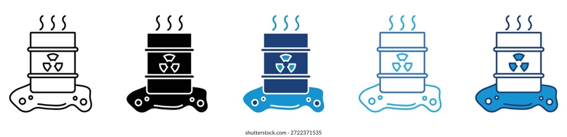 Conjunto de iconos de residuos radiactivos en varios estilos