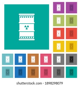 Radioactive waste multi colored flat icons on plain square backgrounds. Included white and darker icon variations for hover or active effects.