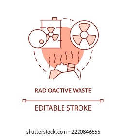 Radioactive waste orange concept icon. Toxic pollution. Nuclear event cause abstract idea thin line illustration. Isolated outline drawing. Editable stroke. Arial, Myriad Pro-Bold fonts used