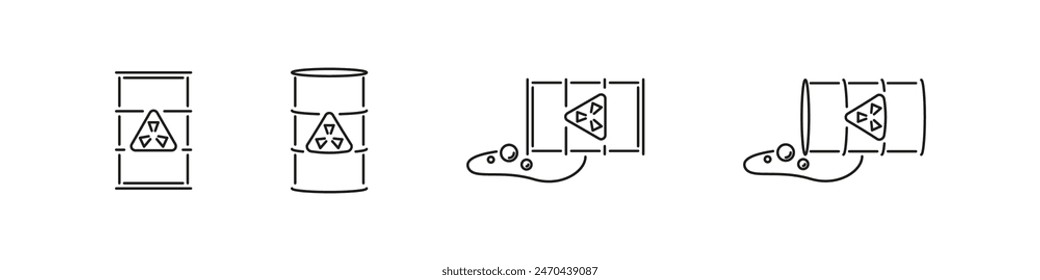 Radioactive waste vector icon set. Radiation toxic barrel icons.