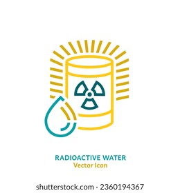 Radioactive water linear sign, pictogram, symbol. Save the ocean. International problem. Ecological concept. Editable vector illustration in blue and yellow colors isolated on a white background.
