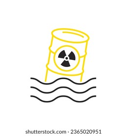Radioactive water linear sign, pictogram, symbol. Save the ocean. International problem. Ecological concept. Editable vector illustration in black and yellow colors isolated on a white background.
