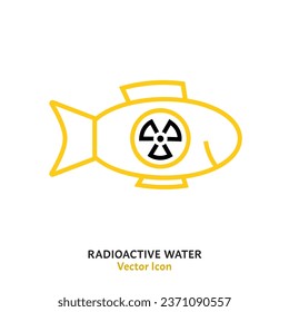 Radioactive water linear sign, pictogram, symbol. Save the ocean. International problem. Ecological concept. Editable vector illustration in black and yellow colors isolated on a white background.