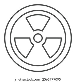 Radioactivity danger round seal thin line icon, emergency service concept. Vector graphics. Radiation hazard warning sign on white background, outline style icon for mobile or web design