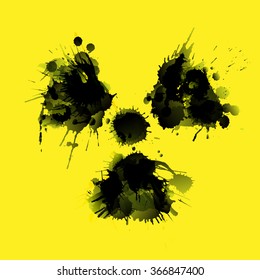 Radioactivity danger sign made of grunge splashes on yellow background