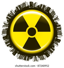 radioactivity icon with city and world
