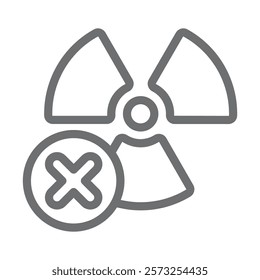 Radioactivity and prohibition line icon, prohibited items concept. Vector graphics. Radiation hazard danger forbidden sign on white background, outline style icon for mobile or web design