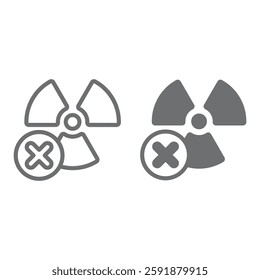 Radioactivity and prohibition line and solid icon, prohibited items concept. Vector graphics. Radiation hazard danger forbidden sign on white background, outline style icon for mobile or web design
